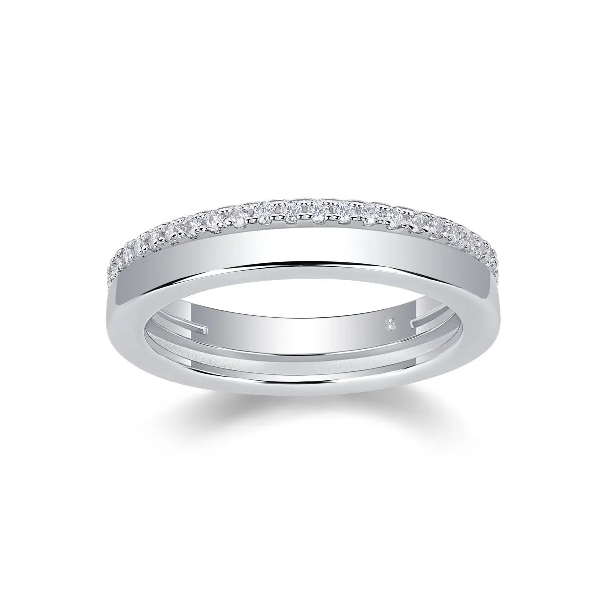 1Double Ring Shadow Ring with Moissanite S925 Sterling Silver and Platinum-Plated Diamond