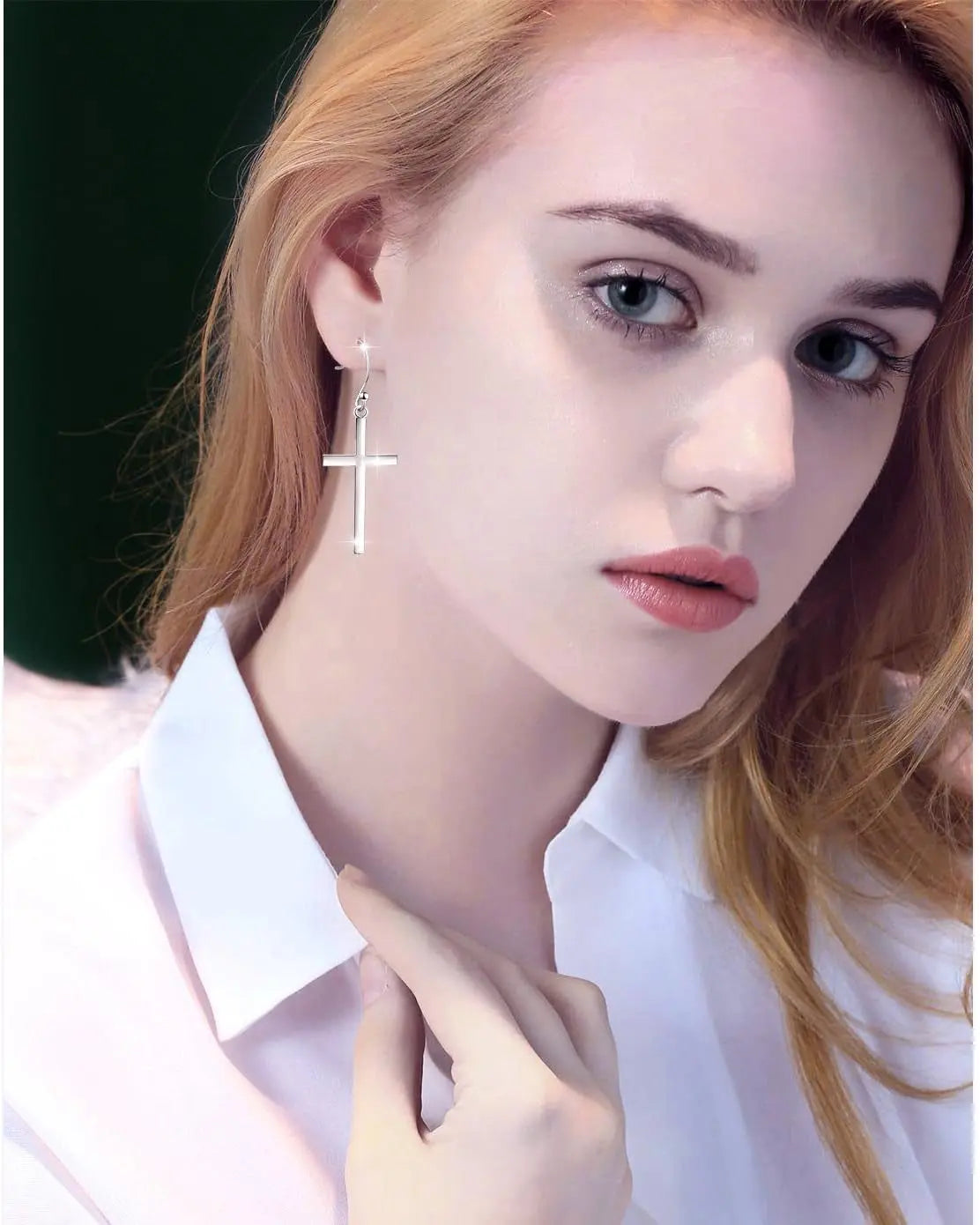 S925 Sterling Silver Jewelry Classic Religious Cross Dangle Earrings