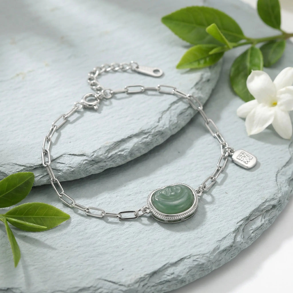 925 Sterling Silver Elegant Silver Green Heart Gemstone Link Bracelet