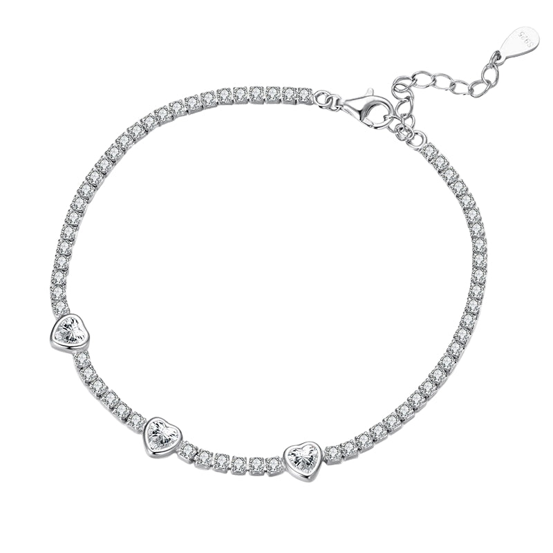 S925 Loving Heart In Sterling Silver Shining Zircon Bracelet