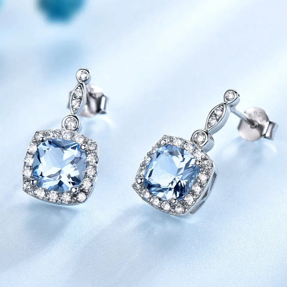 Blue Topaz Jewelry Set – Elegant Sterling Silver Necklace and Earrings NP Collection
