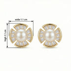 925 Sterling Silver Radiant Pearl and Baguette-Cut Fan-Shaped Stud Earrings