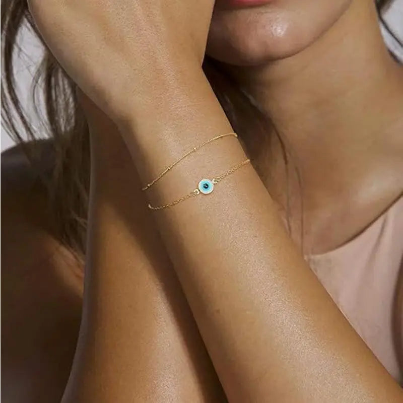Dainty Gold Bracelets For Women, 14K Gold Filled Adjustable Layered Bracelet Cute Oval Chain  Bar Gold Bracelet