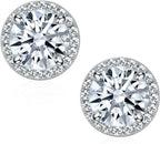 Halo Earrings for Women, 925 Sterling Silver 