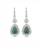 925 Sterling Silver Elegant Green Jadeite Jade Hulu Drop Earrings with CZ Halo