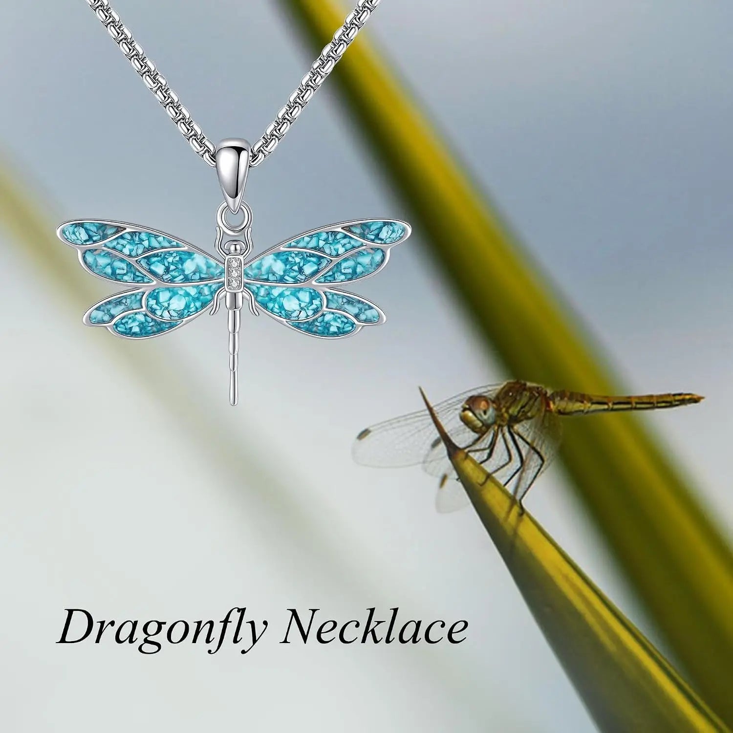 Turquoise Necklace Dragonfly 925 Sterling Silver 