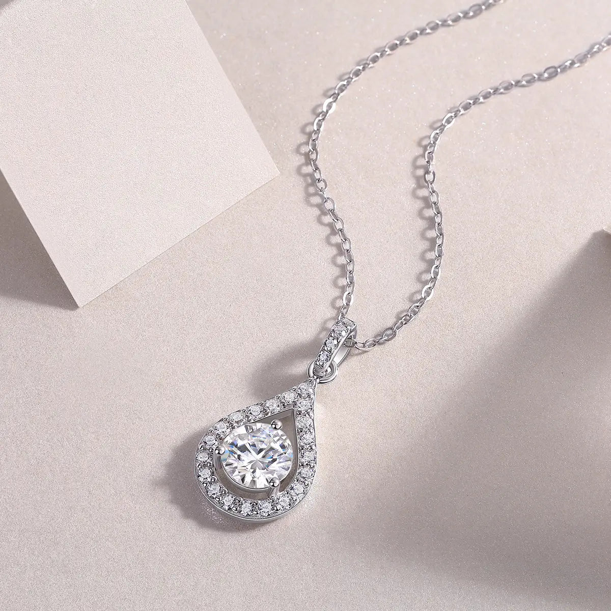 1Heart Charm Diamond Jewelry Piece Set with 1-Carat Moissan Diamond S925 Sterling Silver and Platinum-Plated Pendant