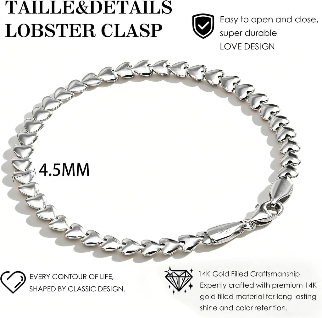 Sterling Silver Hypoallergenic Heart Bracelet Dainty 925 Silver Bracelet