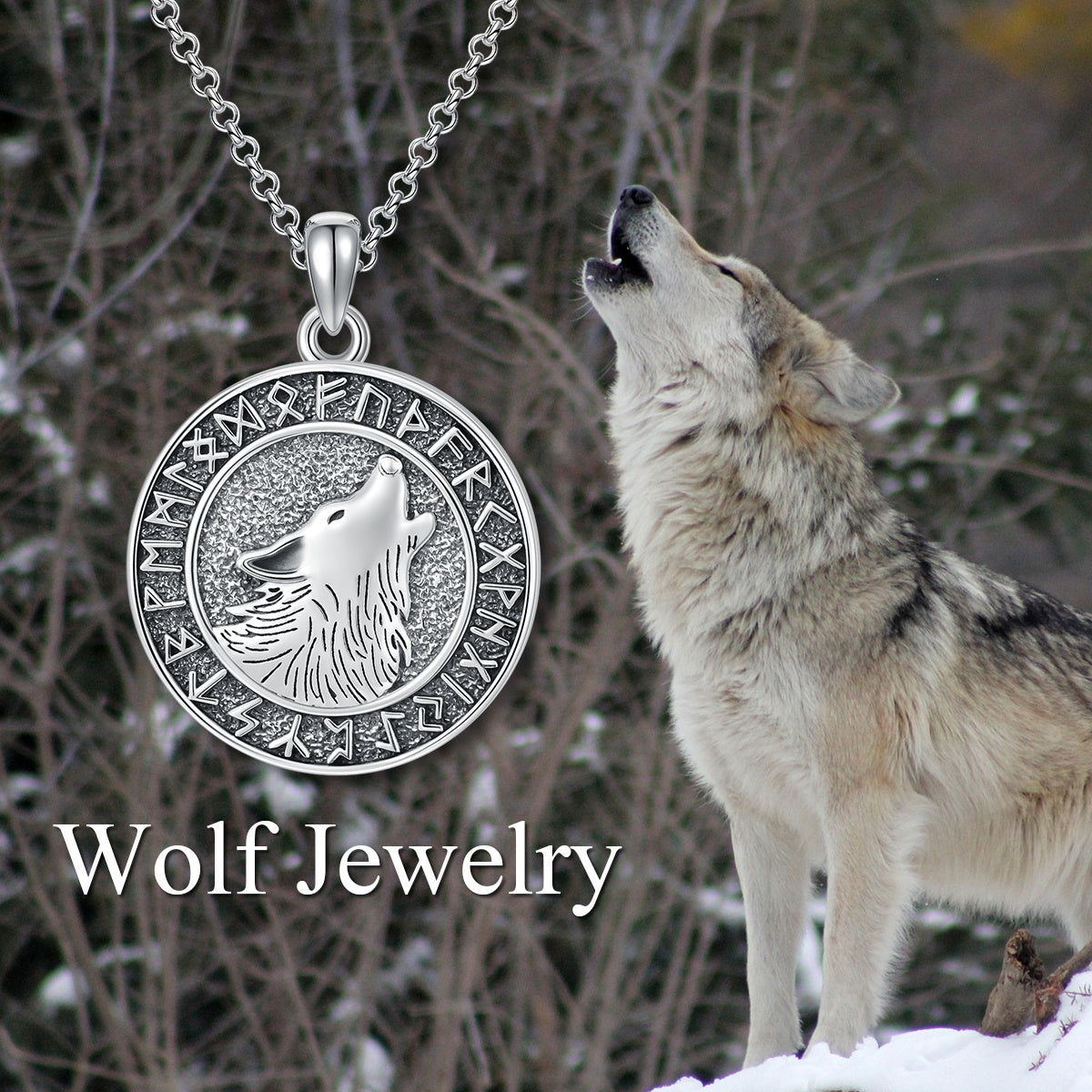 Viking Wolf Necklace Viking Jewelry Viking Runes Coin Wolf Pendant