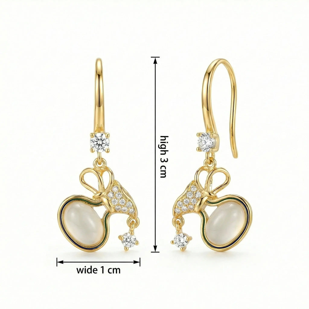 925 Sterling Silver Elegant Moonstone Gourd Drop Earrings with Shimmering Brilliant Accents