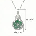 925 Sterling Silver Elegant Green Jadeite Flower Pendant Necklace in a Diamond-Encrusted Gourd Frame NP Collection