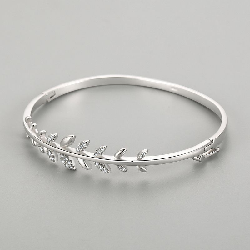 S925 Silver Bracelet Leaf Oval Open-ended