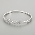 S925 Silver Bracelet Leaf Oval Open-ended