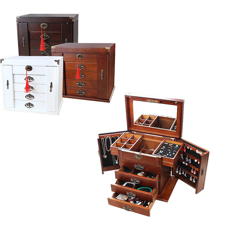 Wooden retro Chinese luxury jewelry box with lock