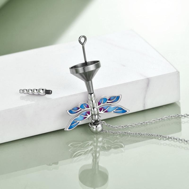 Sterling Silver Dragonfly Urn for Ashes Opal Dragonfly Cremation Necklace