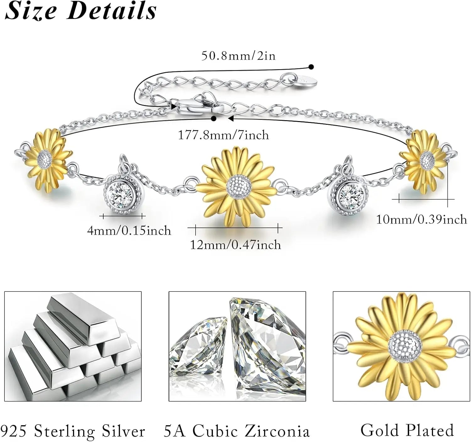 Sunflower Bracelet/Anklet 925 Sterling Silver