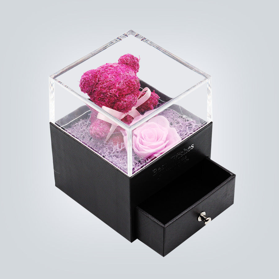 Teddy Bear Preserved Flower Jewelry Box Gift