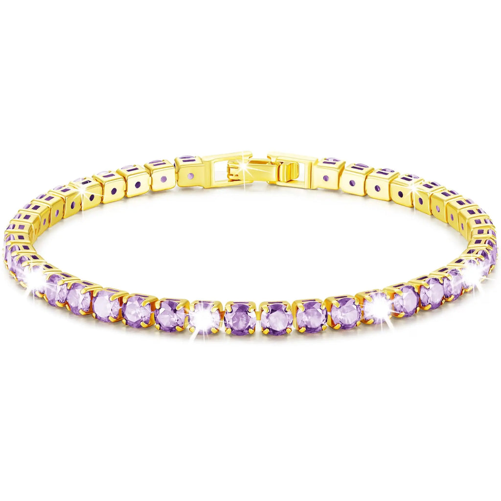 18K Gold Plated Tennis Bracelets for Women Girls CZ June Birthstone Bracelet with Purple Alexandrite Birthday Graduation Mothers Day Jewelry Gifts Teen Her Girlfriend Adults Kids Age Ideas