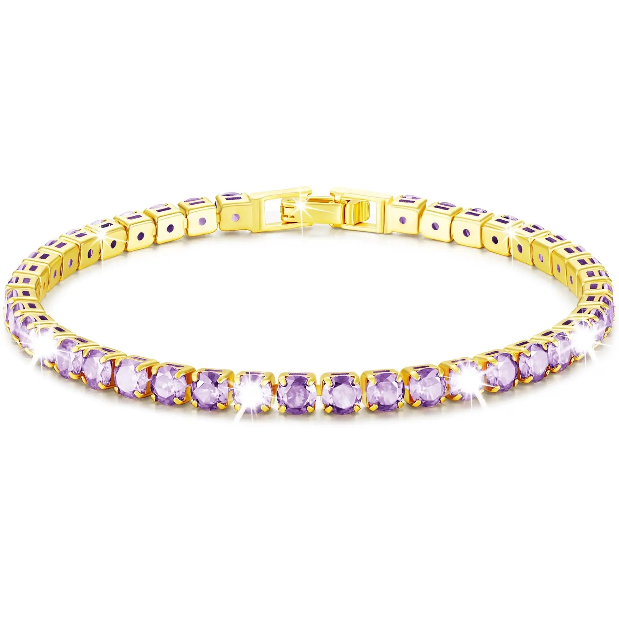18K Gold Plated Tennis Bracelets for Women Girls CZ June Birthstone Bracelet with Purple Alexandrite Birthday Graduation Mothers Day Jewelry Gifts Teen Her Girlfriend Adults Kids Age Ideas