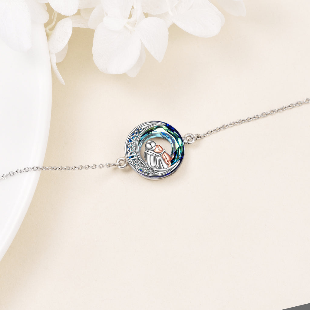 Sterling Silver Girls Dog Adjustable Bracelet with Crystal