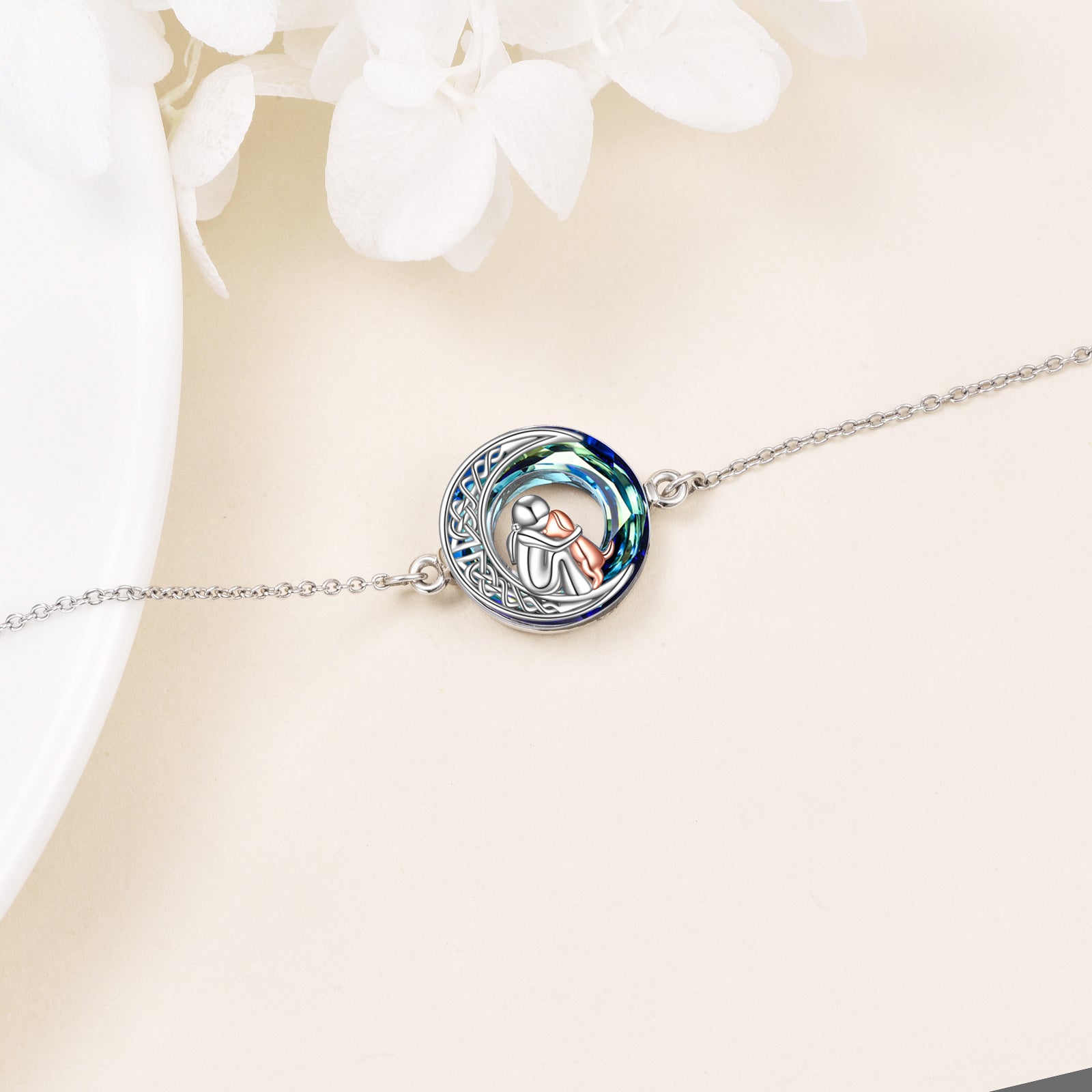 Sterling Silver Girls Dog Adjustable Bracelet with Crystal