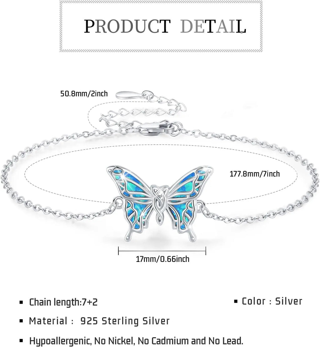 925 Sterling Silver Bracelets Adjustable Opal Butterfly