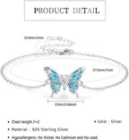 925 Sterling Silver Bracelets Adjustable Opal Butterfly