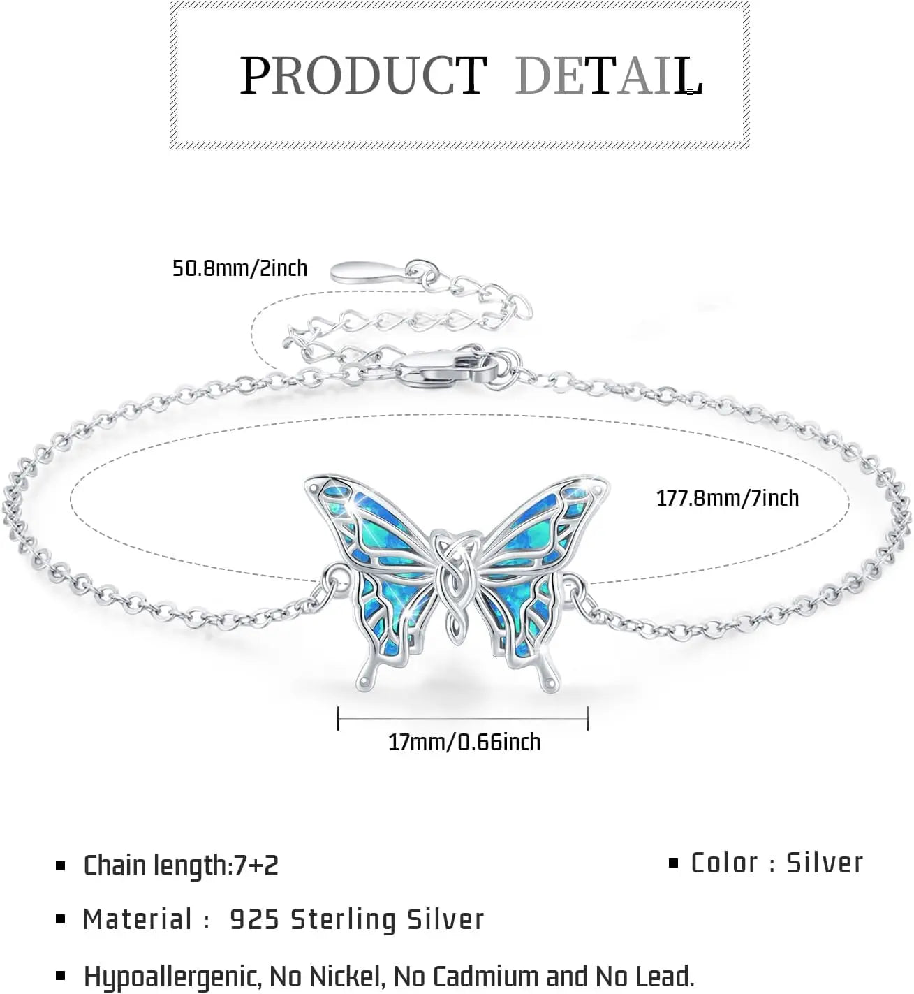 925 Sterling Silver Bracelets Adjustable Opal Butterfly