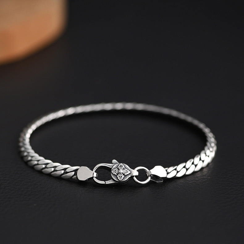 S925 Silver Flat Snake Glossy Curb Bracelet
