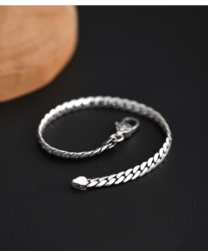 S925 Silver Flat Snake Glossy Curb Bracelet