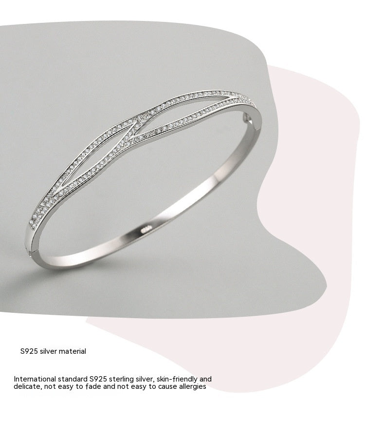 S925 Silver Bracelet Japanese And Korean Simple Double-layer Cross Diamond