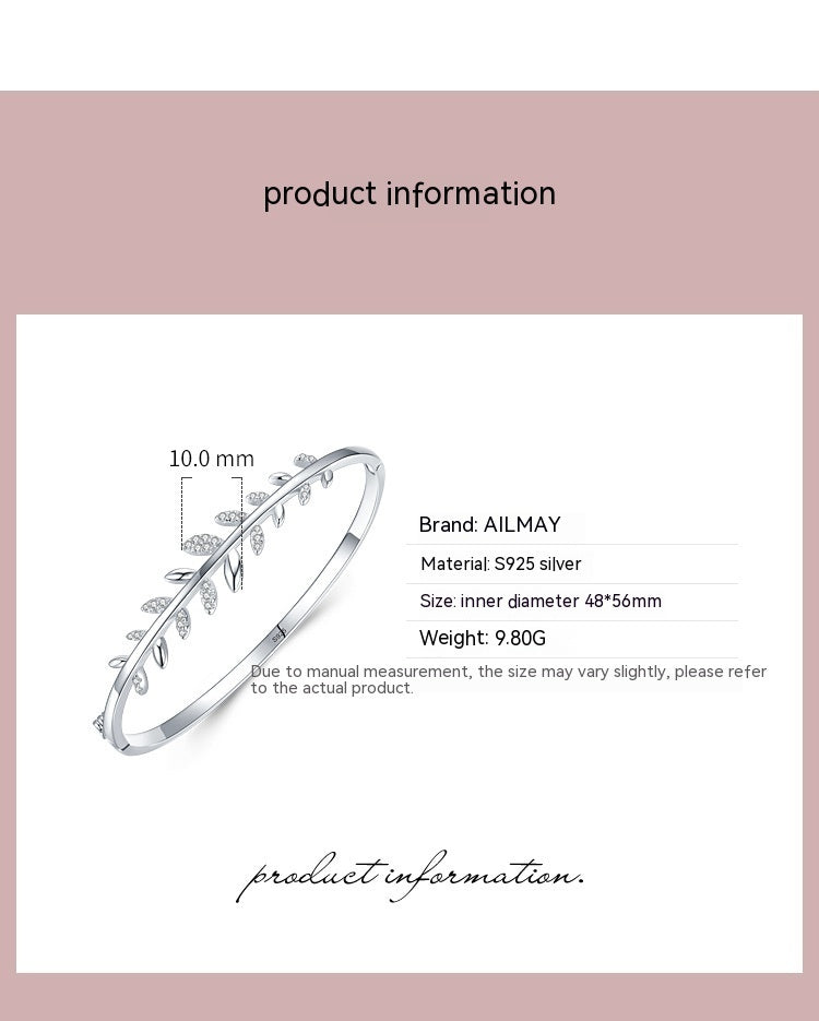 S925 Silver Bracelet Leaf Oval Open-ended