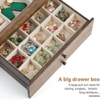 3 Layer Large Jewelry Storage Case, Rustic Wooden 