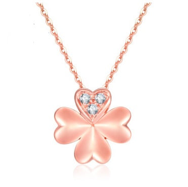 18K gold necklace lucky clover Rose Gold Diamond Pendant