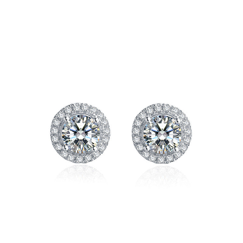 Round Bag Four-claw Moissanite Stud Earrings