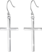 S925 Sterling Silver Jewelry Classic Religious Cross Dangle Earrings