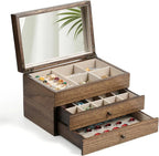 3 Layer Large Jewelry Storage Case, Rustic Wooden 