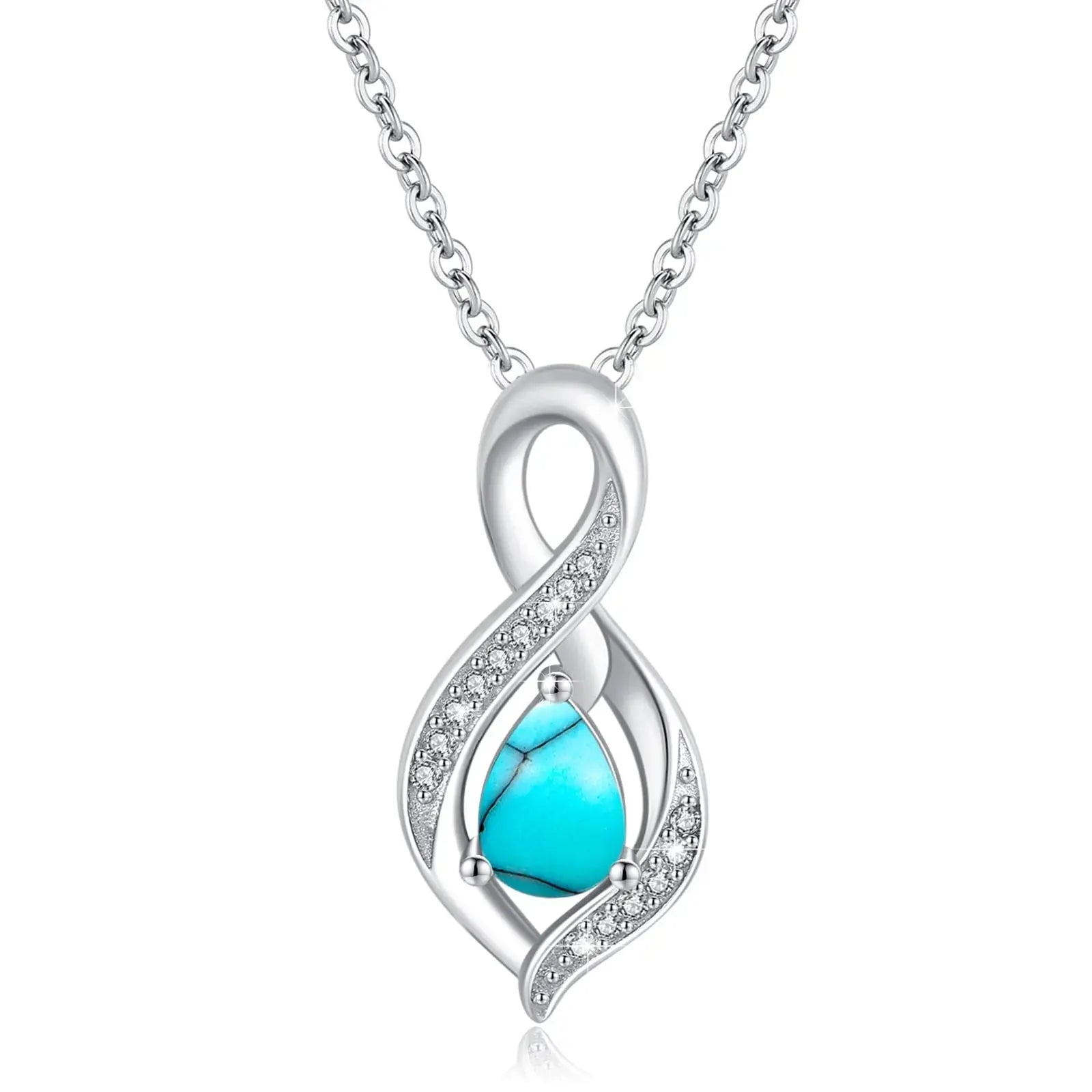 Turquoise Pendant Necklace 925 Sterling Silver 18K White Gold Plated 