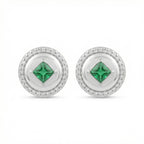925 Sterling Silver Elegant Round Green Gemstone Stud Earrings with Sparkling Halo