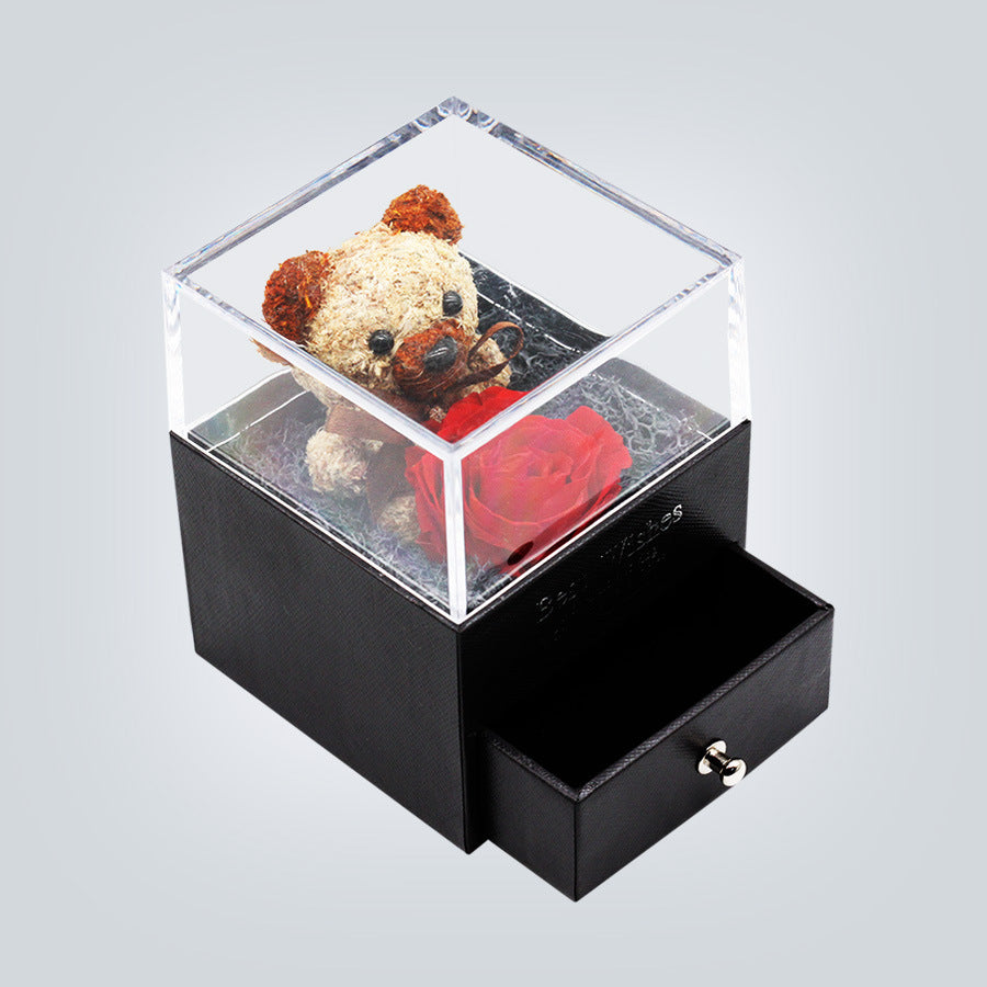 Teddy Bear Preserved Flower Jewelry Box Gift