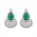 925 Sterling Silver Elegant Pear-Cut Emerald and Diamond Halo Teardrop Earrings with Shimmering Pavé Accents NP Collection