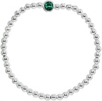 Sterling Silver Polished Beads & Crystal Stretch Stackable Bracelet for Women