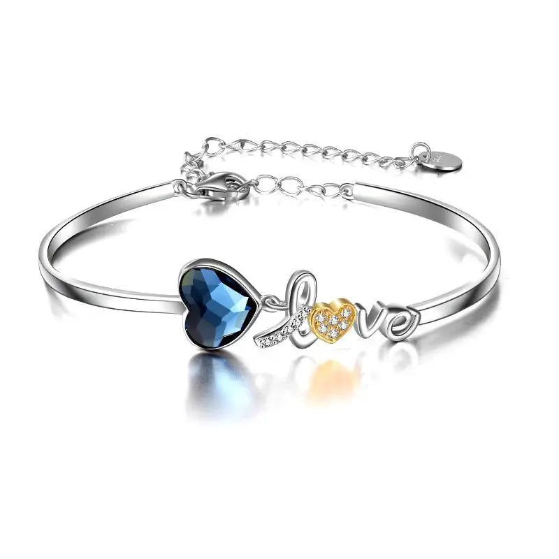I Love You Heart Bangle Bracelet – Fine Sterling Silver Jewelry with Crystal - N&P Colletion