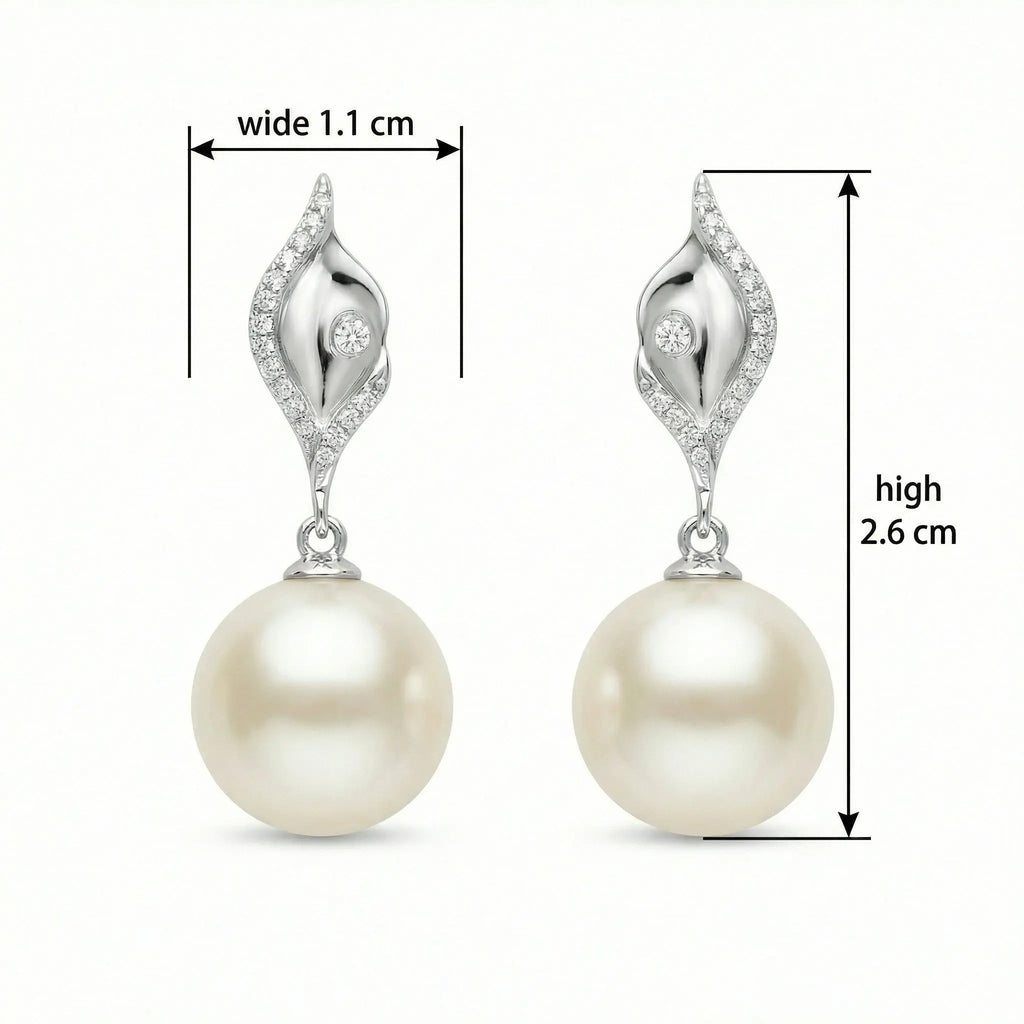 925 Sterling Silver Elegant White Pearl Drop Earrings with CZ Accents and Fluid Silver-Toned Settings