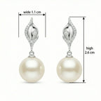 925 Sterling Silver Elegant White Pearl Drop Earrings with CZ Accents and Fluid Silver-Toned Settings