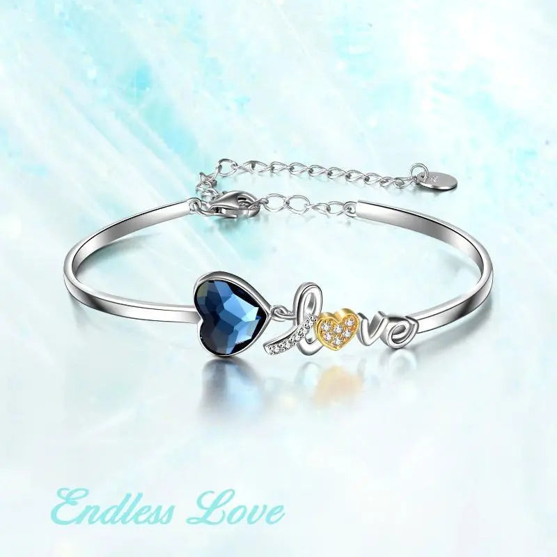 I Love You Heart Bangle Bracelet – Fine Sterling Silver Jewelry with Crystal - N&P Colletion