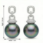 925 Sterling Silver Elegant Tahitian Black Pearl and CZ Geometric Link Drop Earrings
