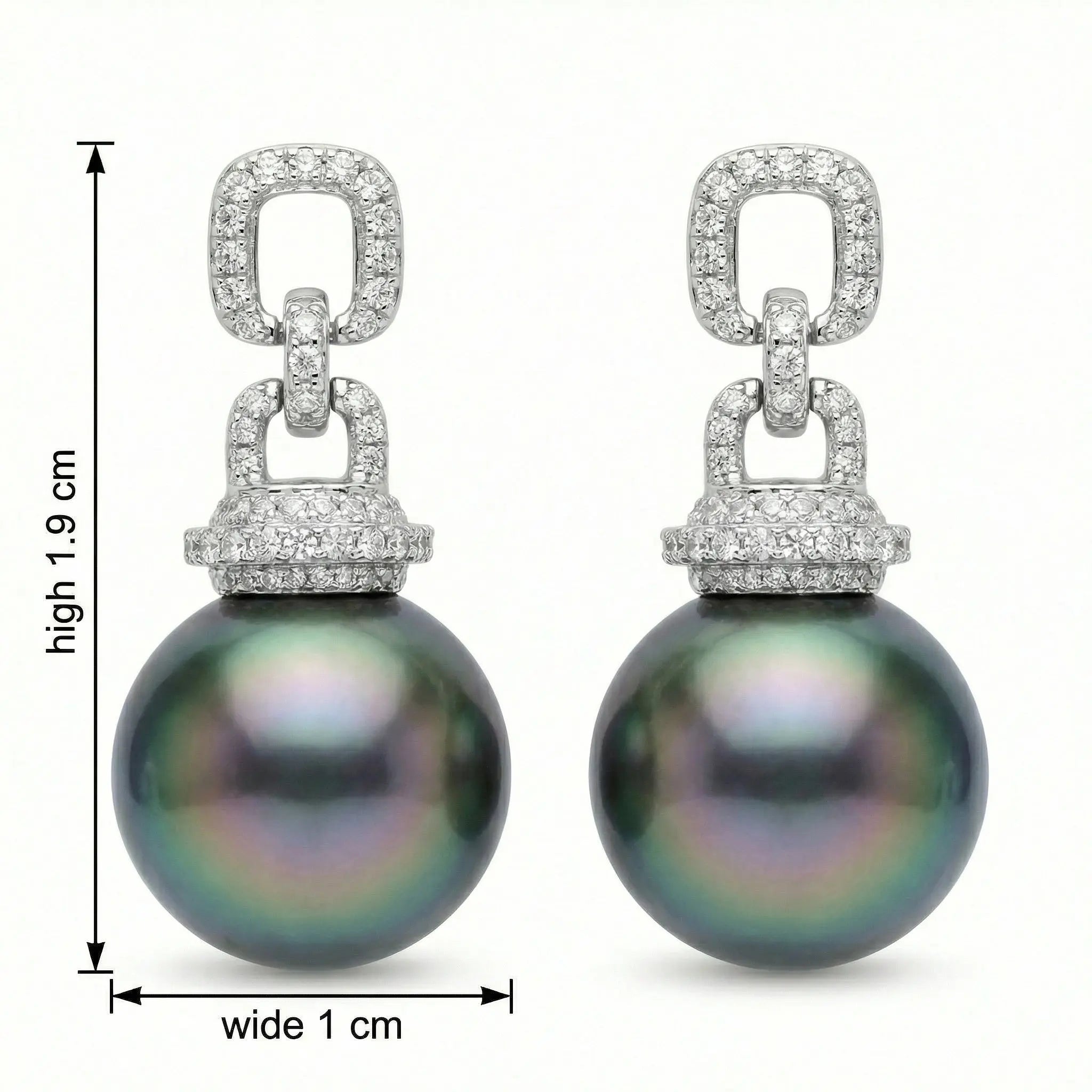 925 Sterling Silver Elegant Tahitian Black Pearl and CZ Geometric Link Drop Earrings