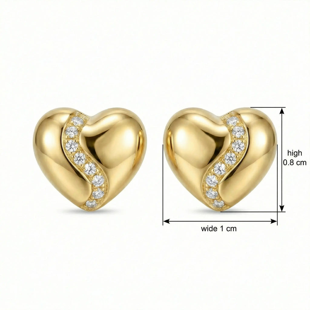 925 Sterling Silver Elegant Heart-Shaped Stud Earrings with Shimmering Curved Stone Accents