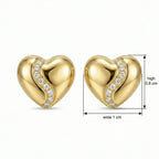925 Sterling Silver Elegant Heart-Shaped Stud Earrings with Shimmering Curved Stone Accents